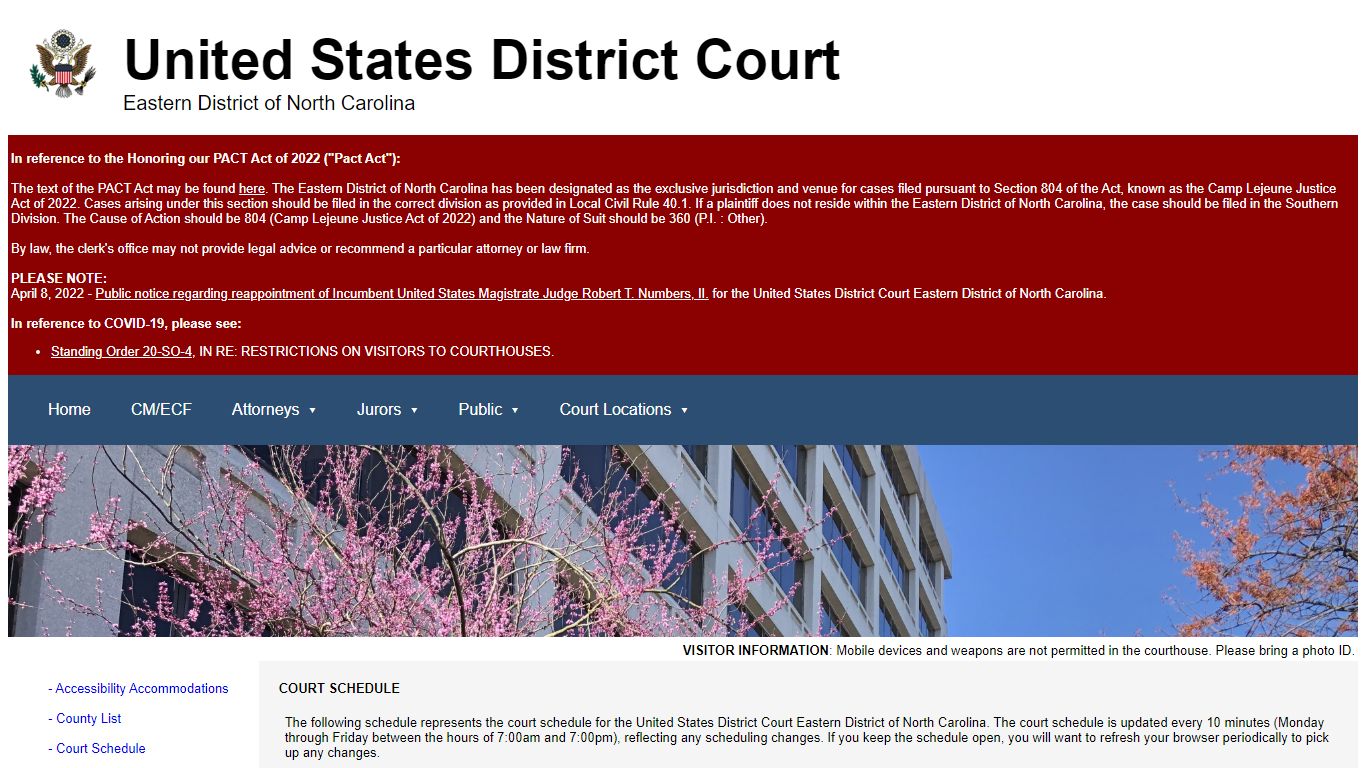 COURT SCHEDULE - United States District Court for the Eastern District ...